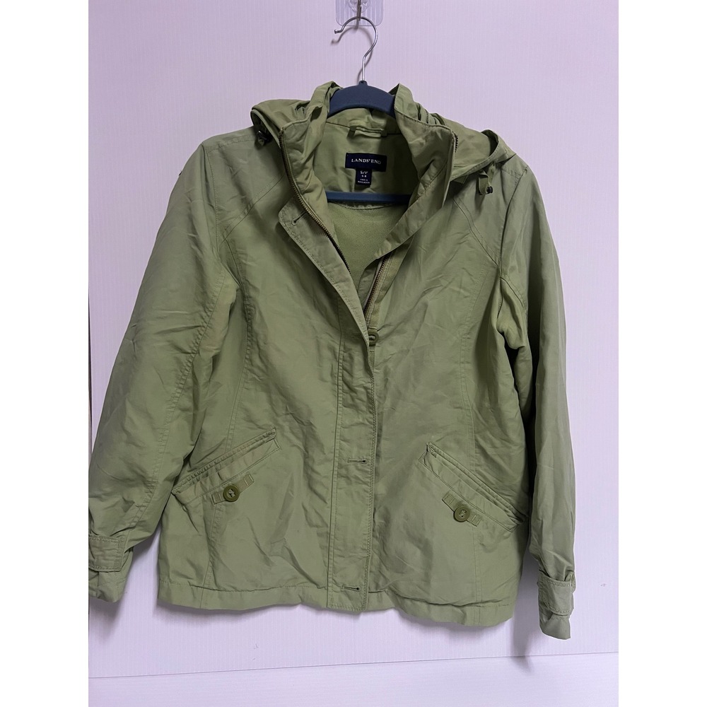 Lands End Womens Sage Green Hooded Windbreaker Jacket Mesh Lined Size S 6-8